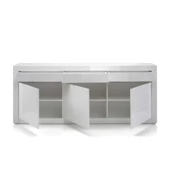 Hochglanz Wohnkombination in Weiß Mextra mit Beton Dekor & Glas (vierteilig)