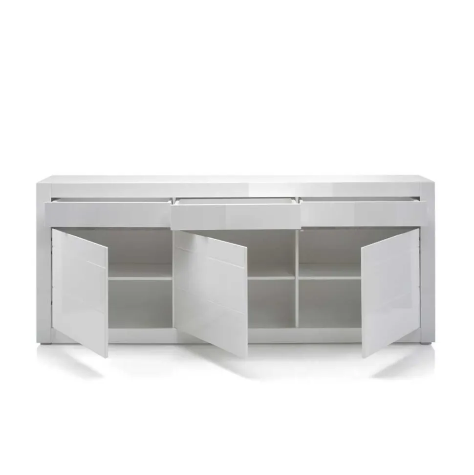 Hochglanz Wohnkombination in Weiß Mextra mit Beton Dekor & Glas (vierteilig)
