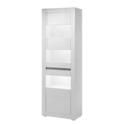 Hochglanz Wohnkombination in Weiß Mextra mit Beton Dekor & Glas (vierteilig)