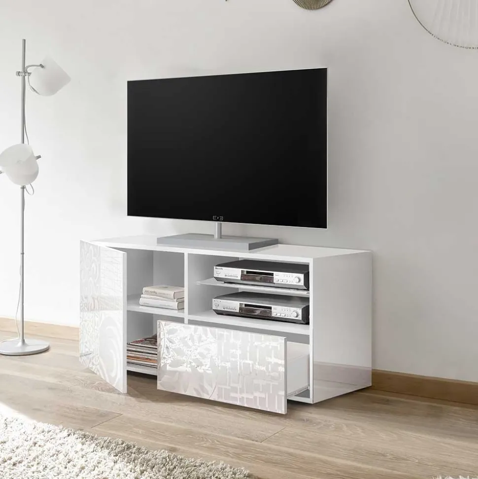 Hochglänzend lackiertes TV Board in Weiß mit Druck - Vascaub