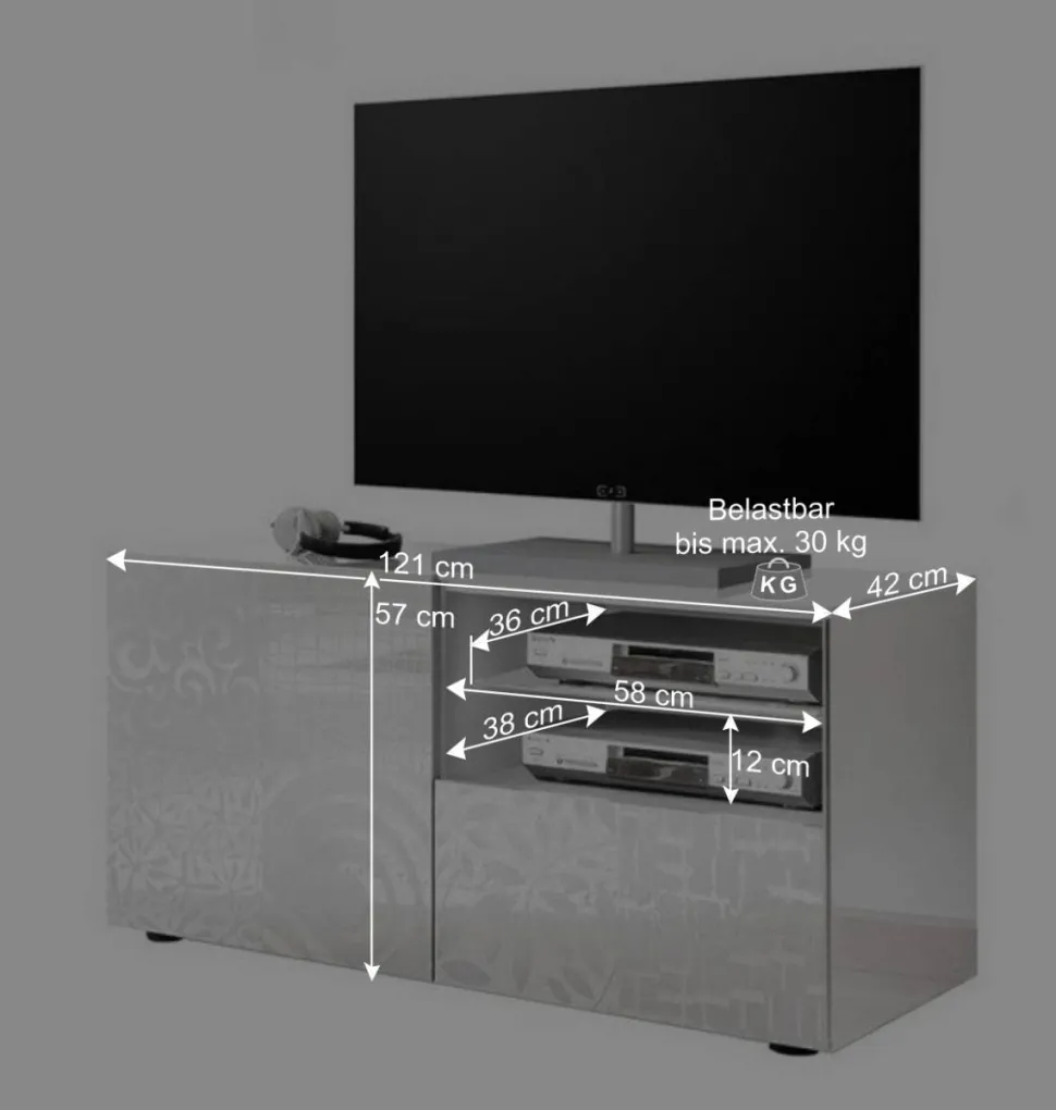 Hochglänzend lackiertes TV Board in Weiß mit Druck - Vascaub