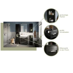 Hochglänzender Bad Hochschrank in Schwarz - Culina