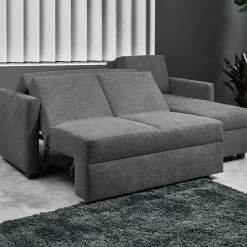 Hochwertiges Ecksofa mit Schlaffunktion in Anthrazit - Renero