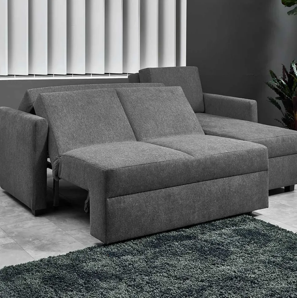 Hochwertiges Ecksofa mit Schlaffunktion in Anthrazit - Renero