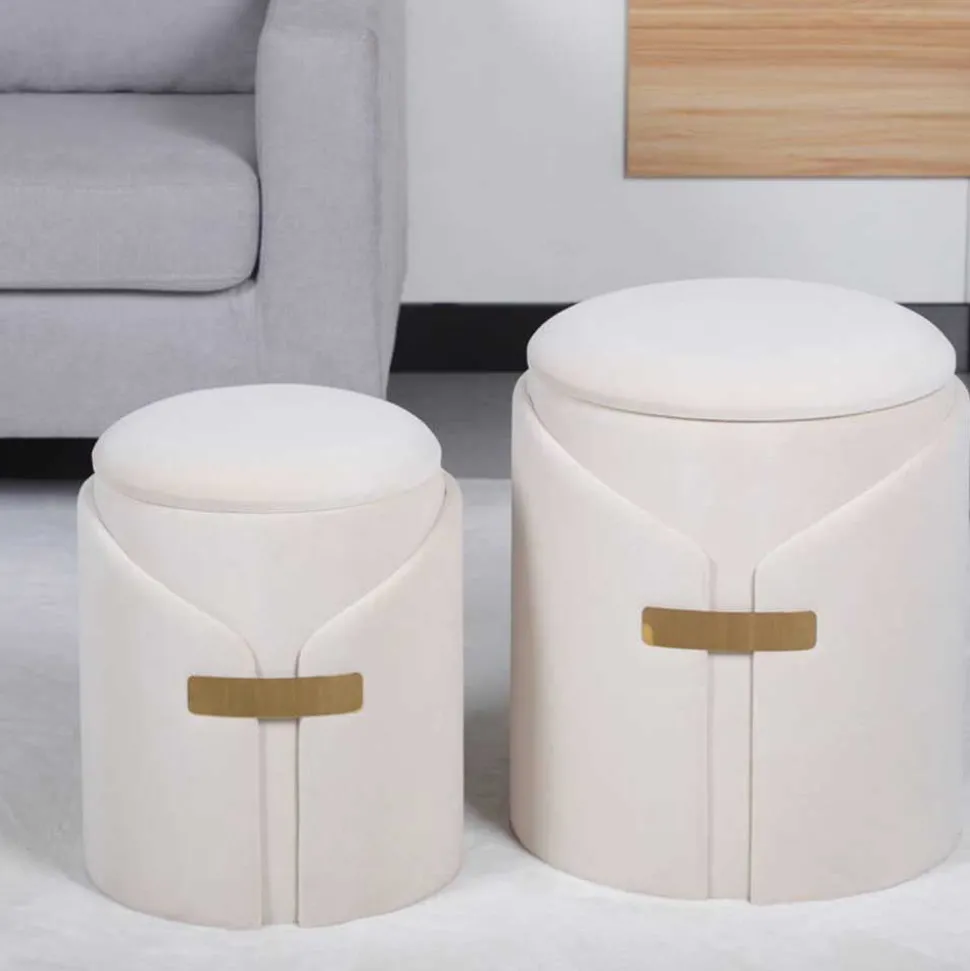 Hocker Duo in Cremeweiß Samtvelours - Norma (zweiteilig)