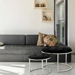 Hocker Duo in Schwarz mit Silber - Utony (zweiteilig)