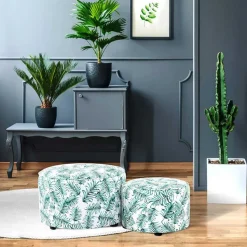 Hocker Duo mit Blatt Muster - Cocktail (zweiteilig)