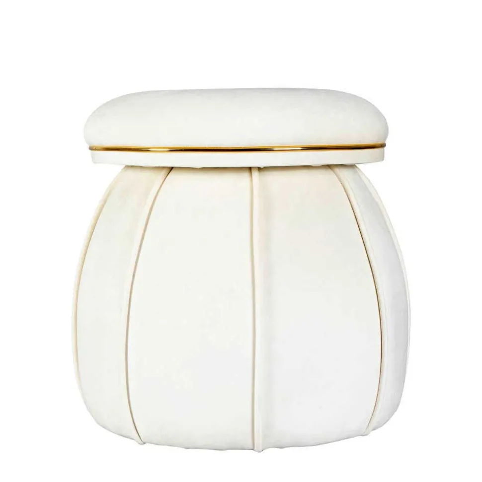 Hocker in Cremeweiß mit Gold - Mangali