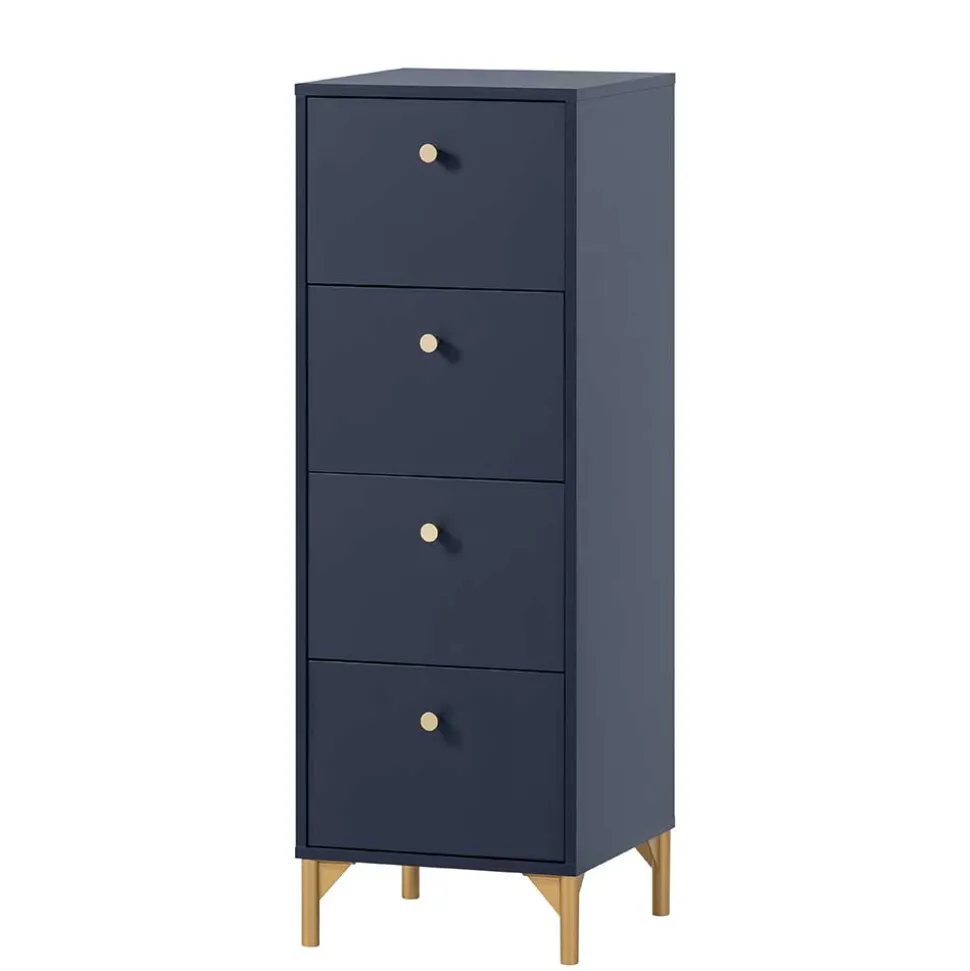 Hohe Kommode in Dunkelblau mit Gold - Inbano