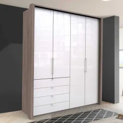 Hoher Kleiderschrank in Weiß Glas & Eiche Dunkel - Empresian