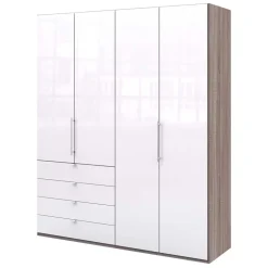 Hoher Kleiderschrank in Weiß Glas & Eiche Dunkel - Empresian