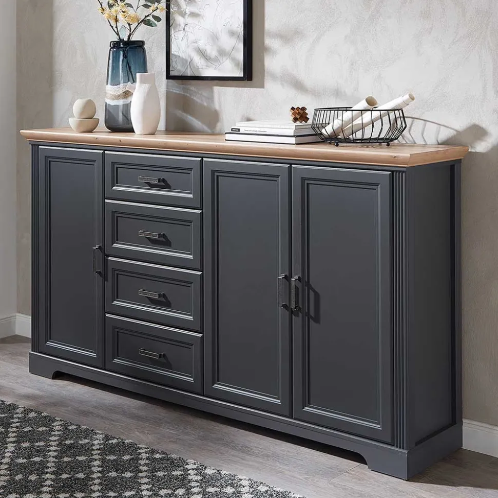Hohes Sideboard in Dunkelgrau & Eiche - Joe