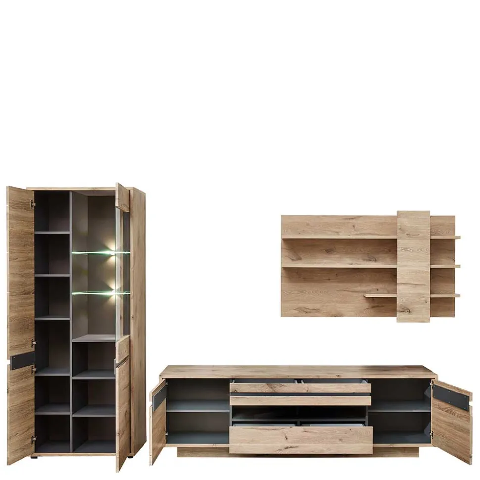 Holzoptik TV Anbauwand Set - Zelio (dreiteilig)