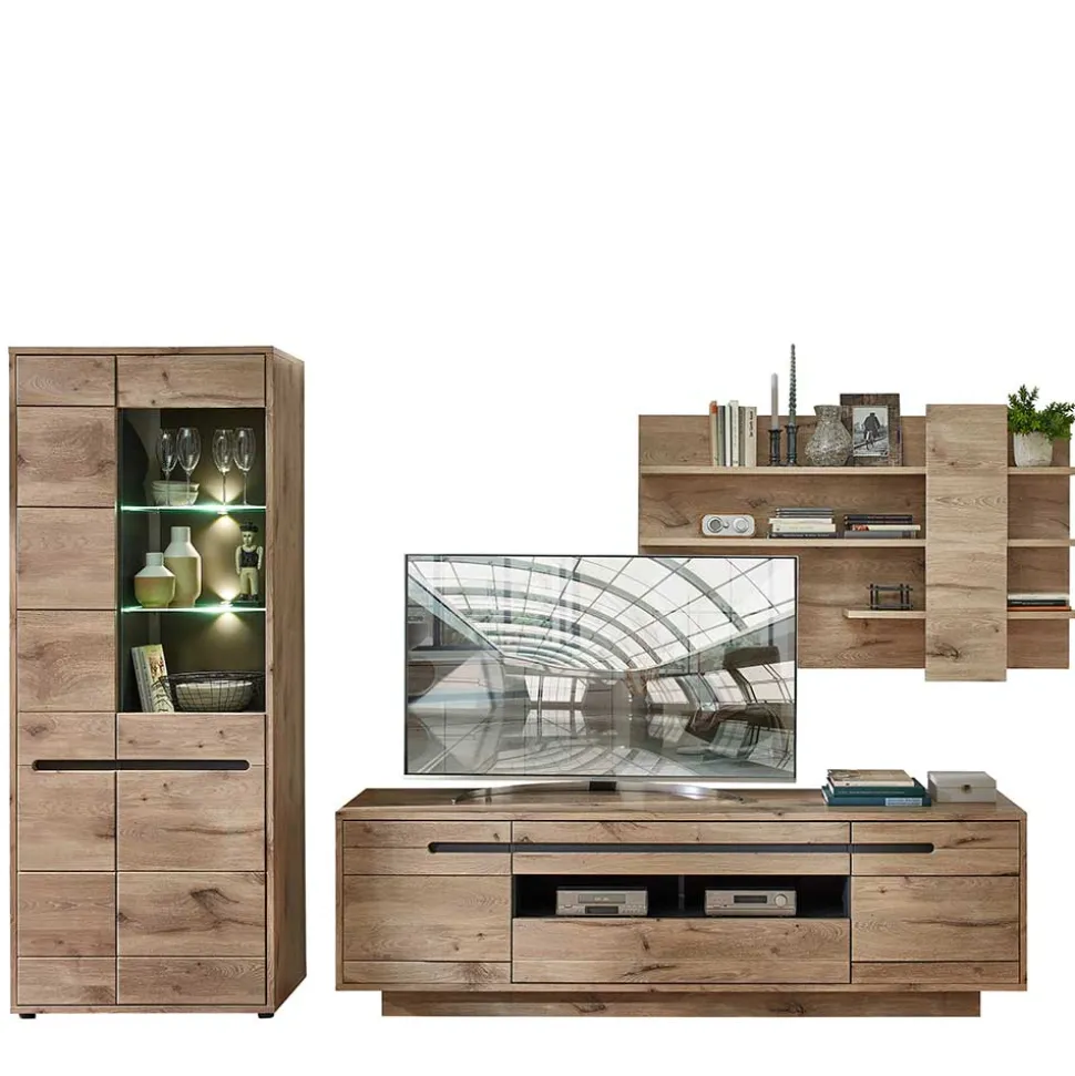 Holzoptik TV Anbauwand Set - Zelio (dreiteilig)