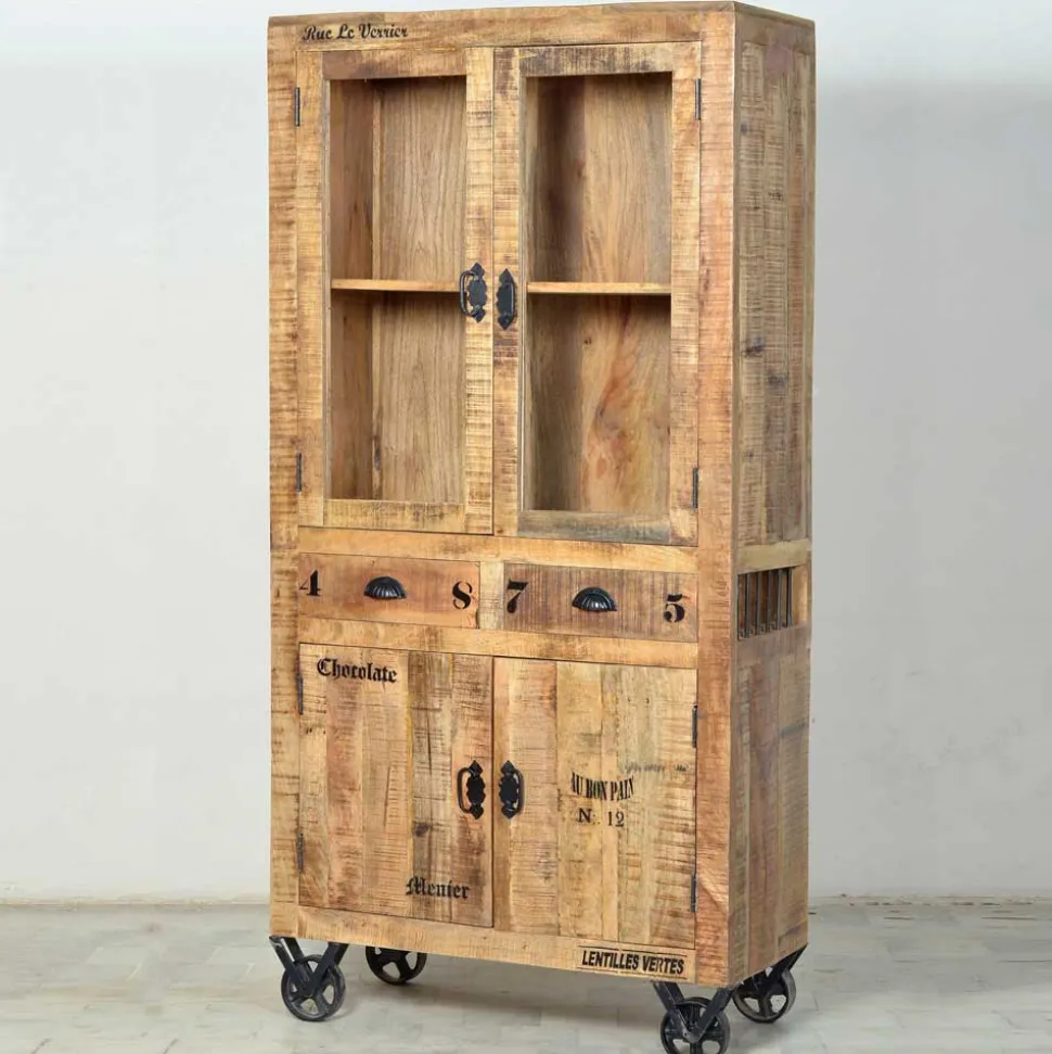 Holzvitrine Indri auf Rollen