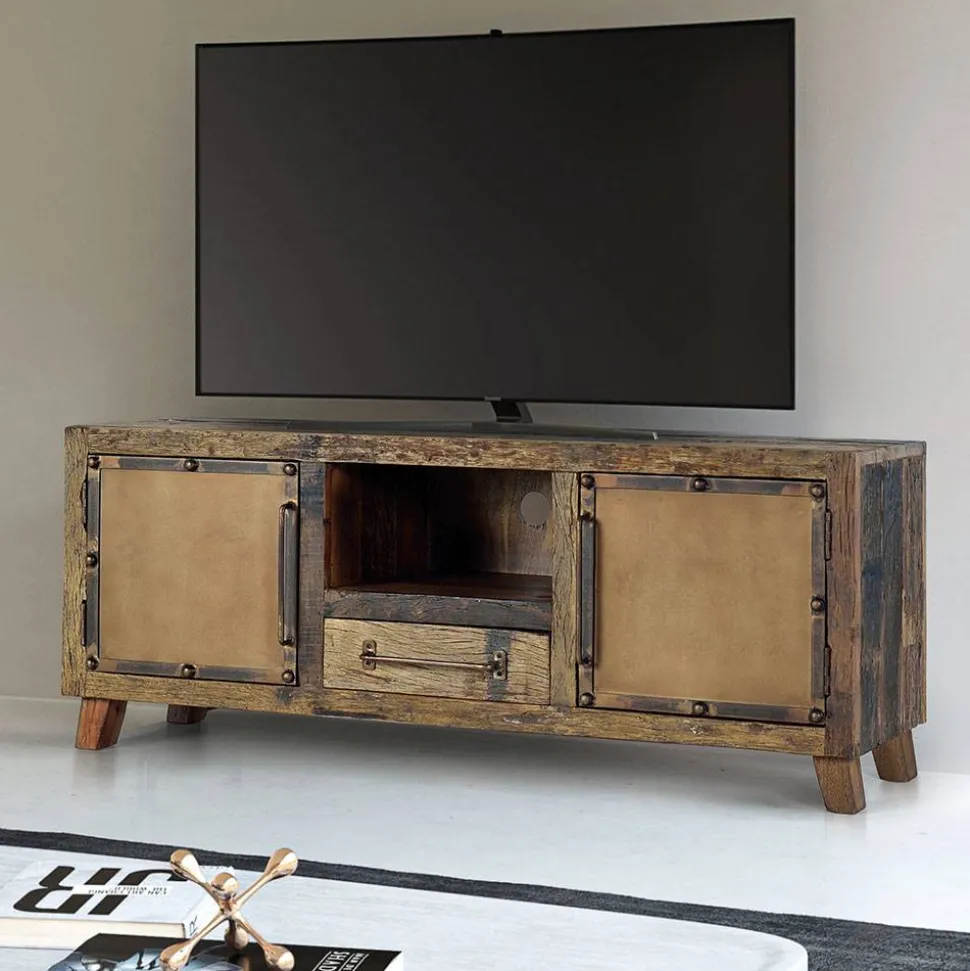 Industrial TV Kommode aus Altholz und Metall - Stock
