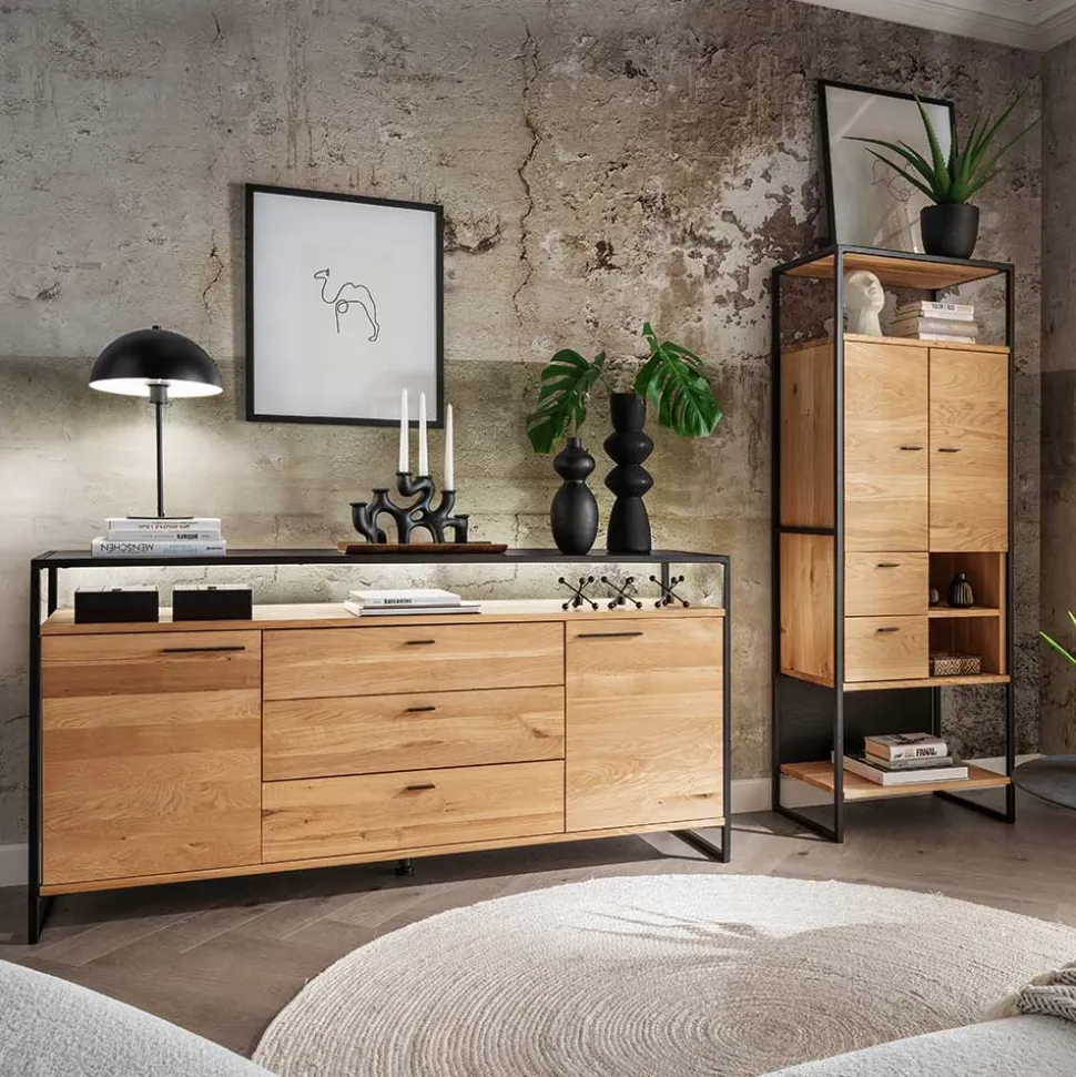 Industrial Wohnzimmerschrank aus Wildeiche Massivholz - Manarola