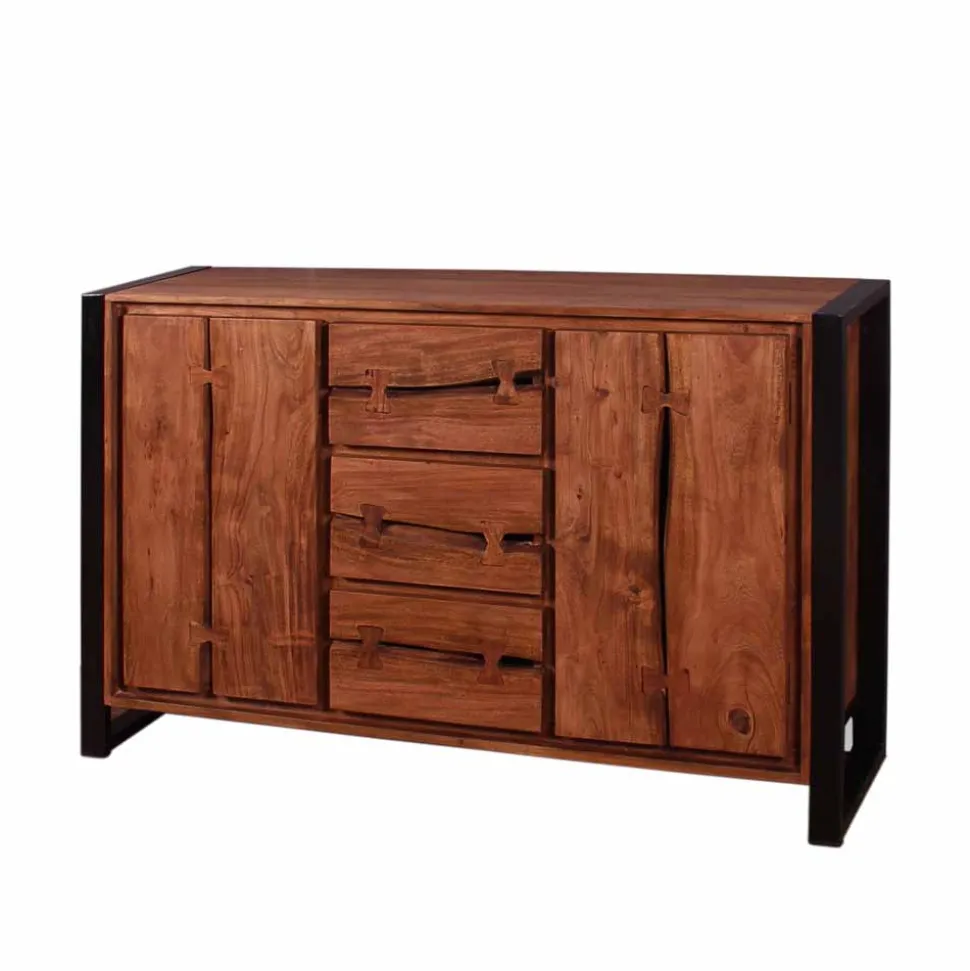 Industry Sideboard aus Akazie Cognac Smantana & Metall Schwarz
