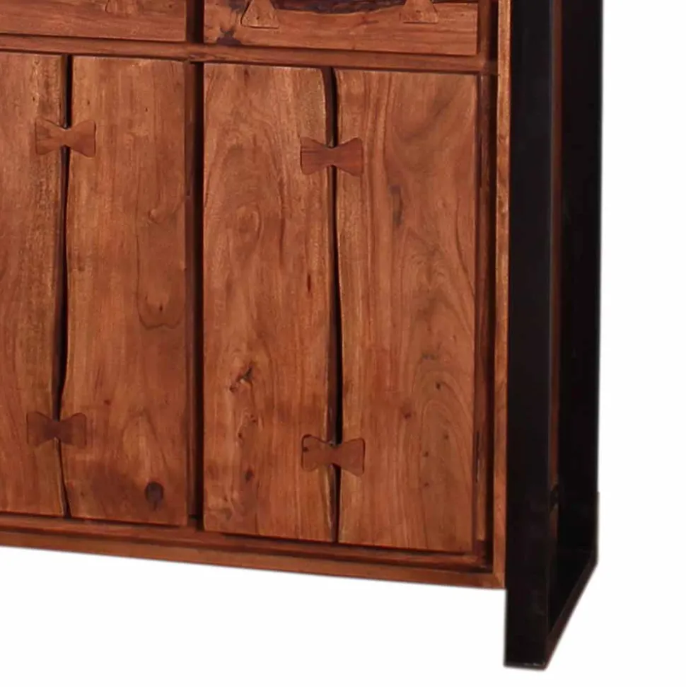 Industry Vitrinenschrank Smantana aus Holz Akazie Cognac