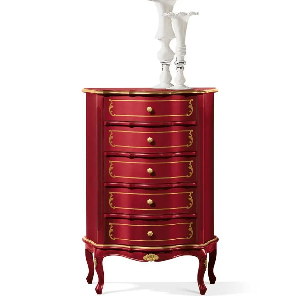 Italienische Hochkommode in Rot mit Gold - Julya