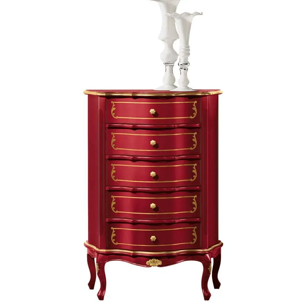 Italienische Hochkommode in Rot mit Gold - Julya