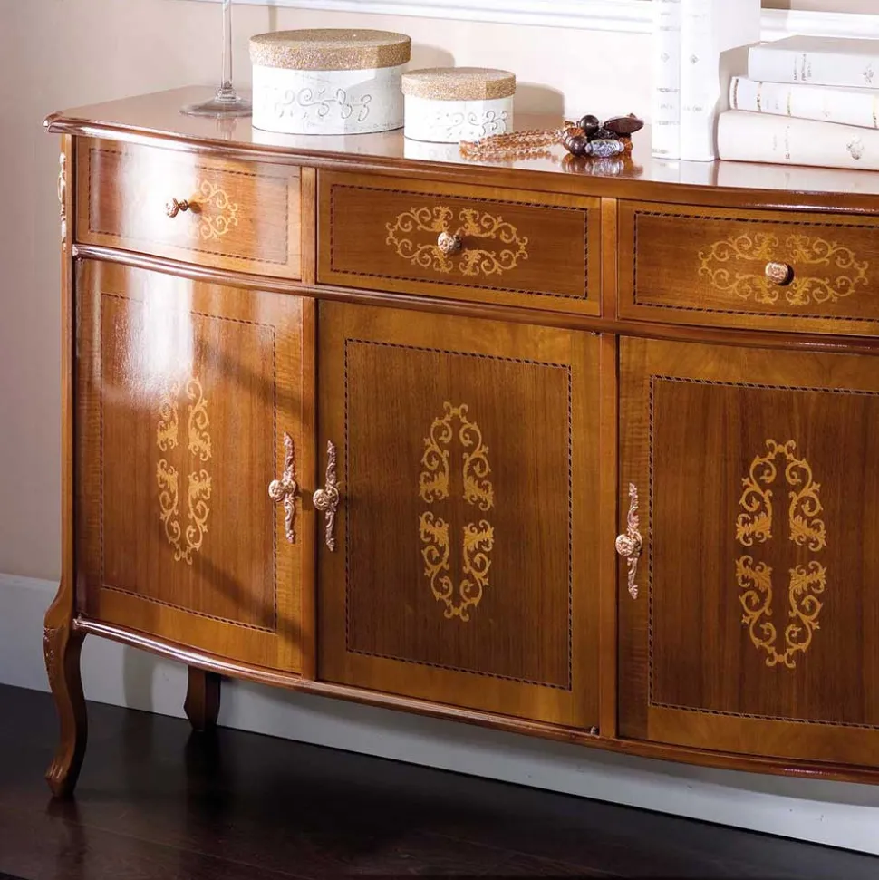 Italienisches Barock Sideboard Natale in Nussbaum mit Intarsien