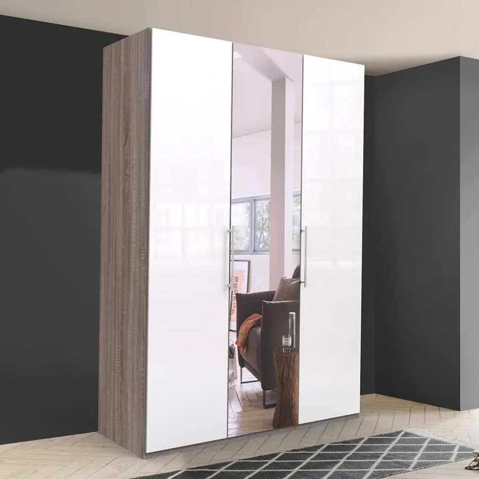 Jugendzimmer Kleiderschrank mit Spiegel & Glas Weiß - Empresian