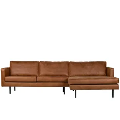 Kantiges Echtleder Ecksofa in Cognac Braun - Artemi