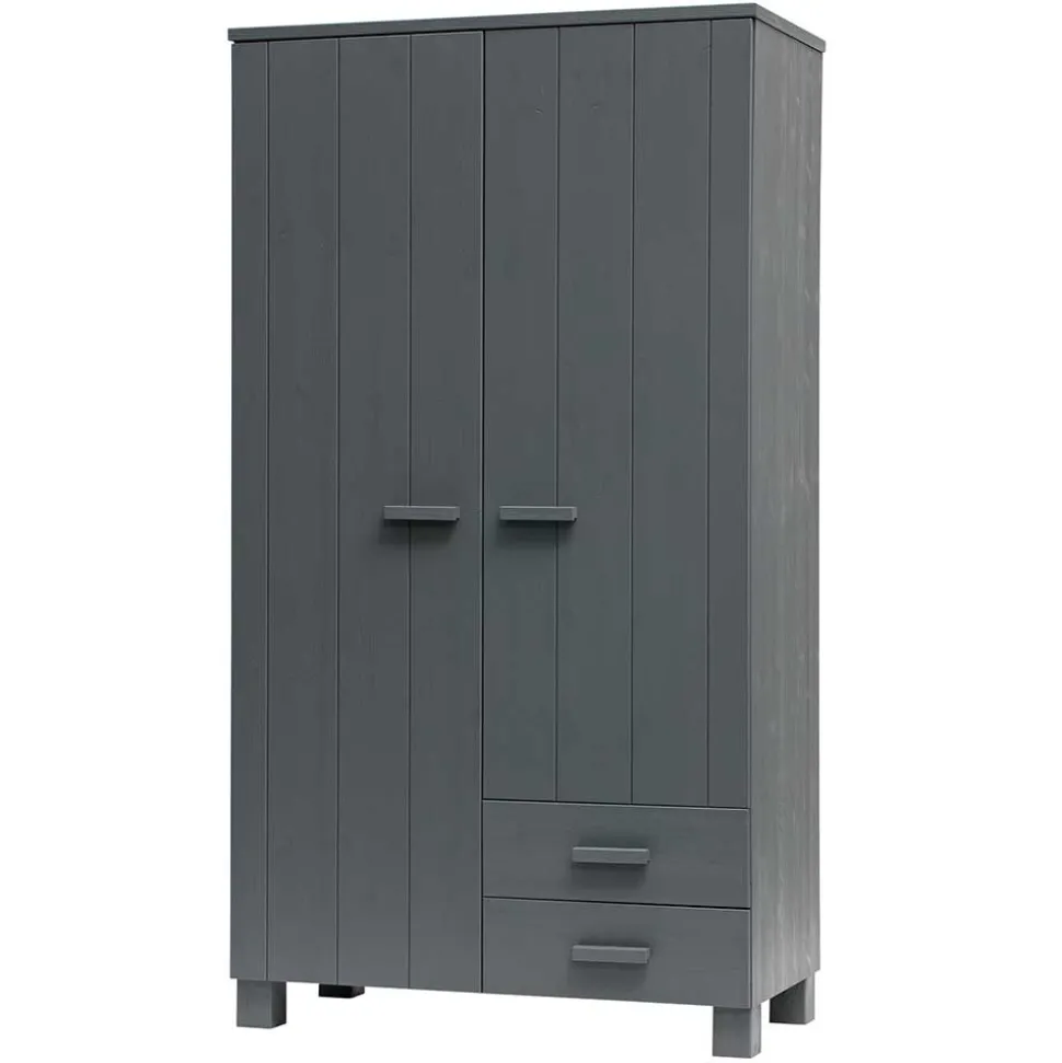 Kiefernholz Kleiderschrank in Grau dunkel - Isnos I