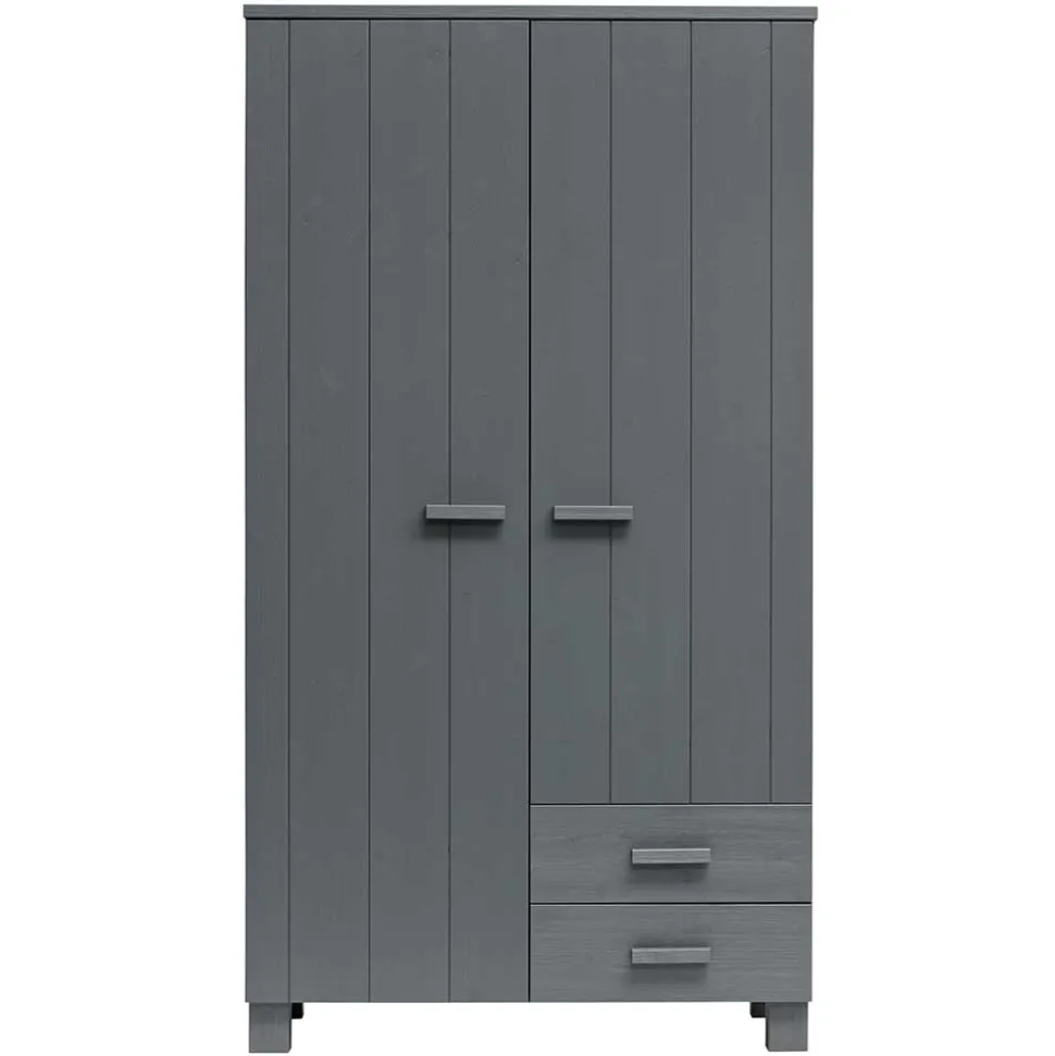 Kiefernholz Kleiderschrank in Grau dunkel - Isnos I