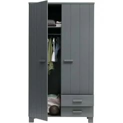 Kiefernholz Kleiderschrank in Grau dunkel - Isnos I