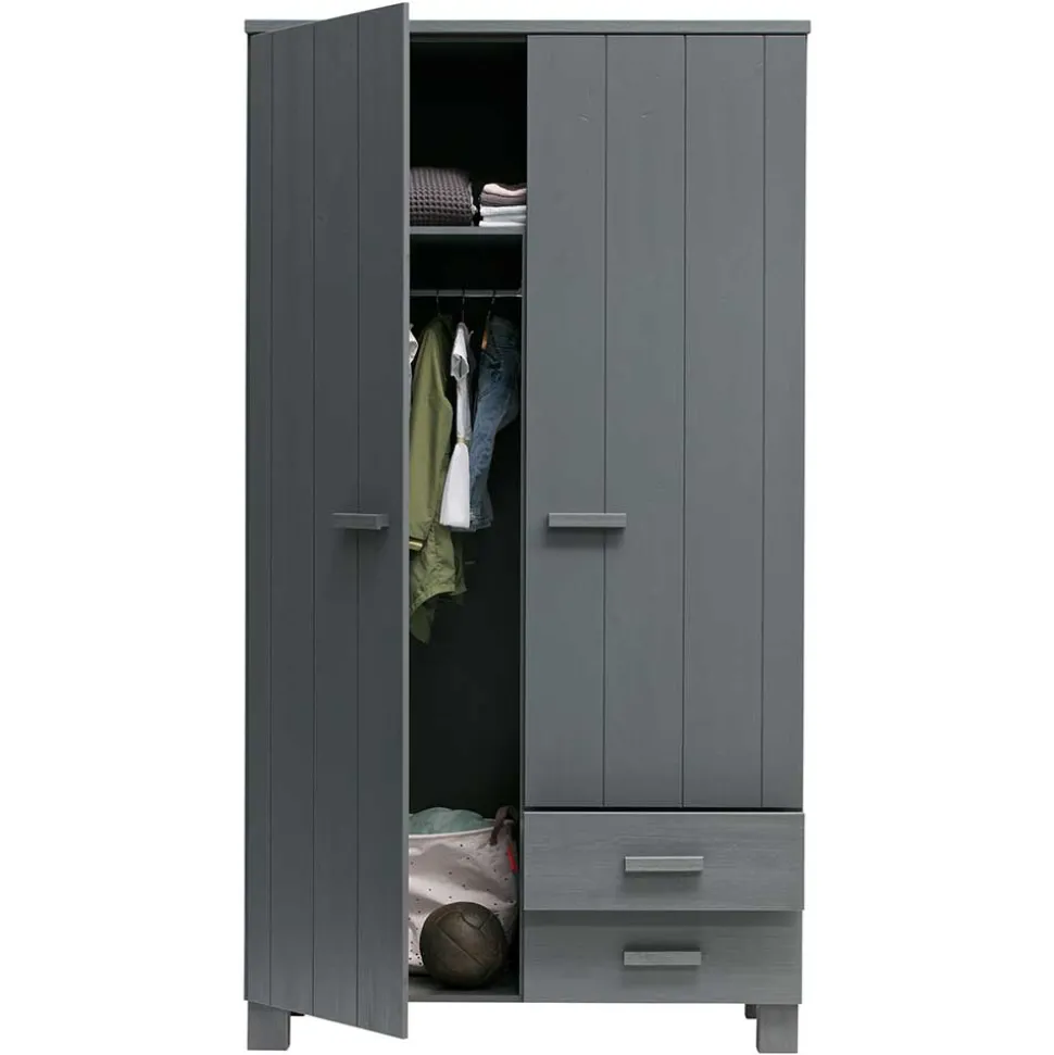 Kiefernholz Kleiderschrank in Grau dunkel - Isnos I