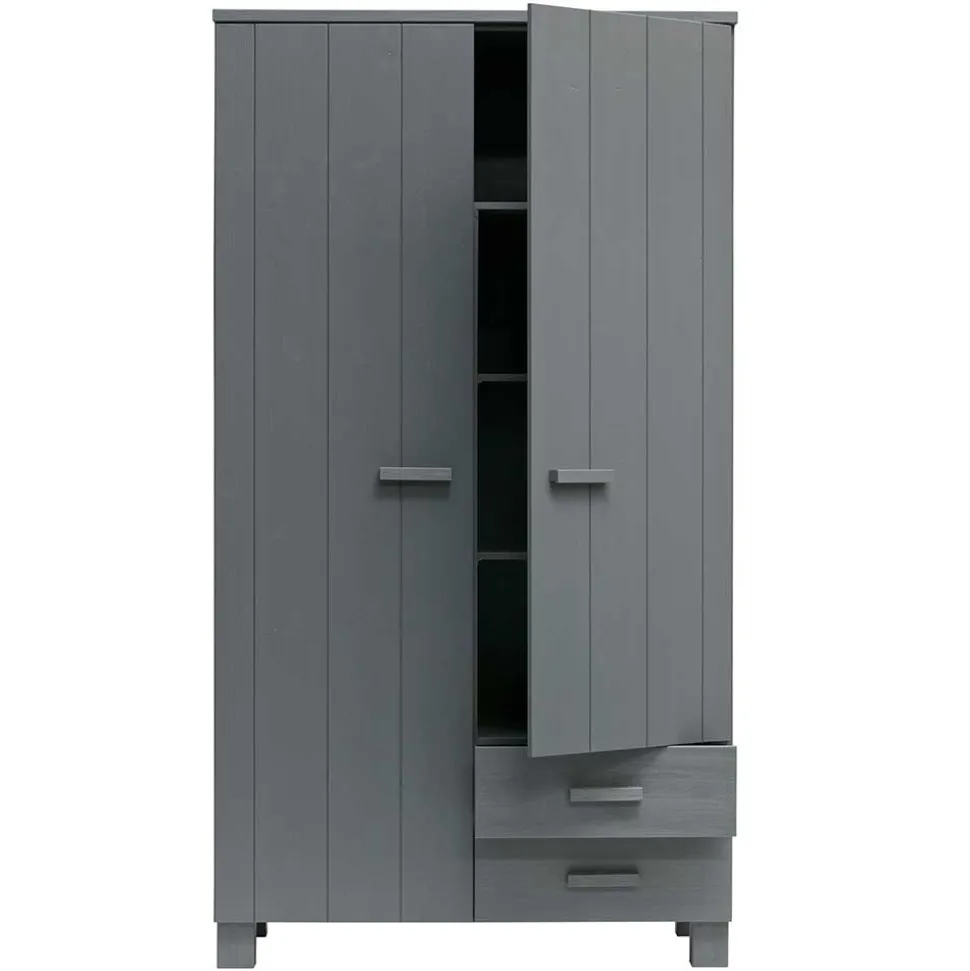 Kiefernholz Kleiderschrank in Grau dunkel - Isnos I