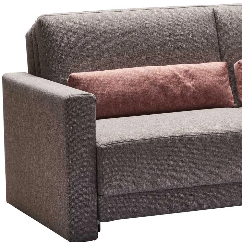 Klappcouch in Grau mit geteilter Rückenlehne Zentra & Kissen Rosa