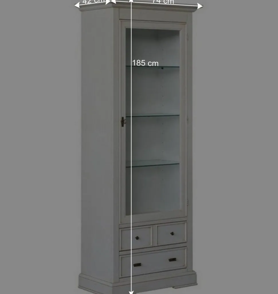 Klassische Vitrine in Antikweiß mit LED Licht - Annot