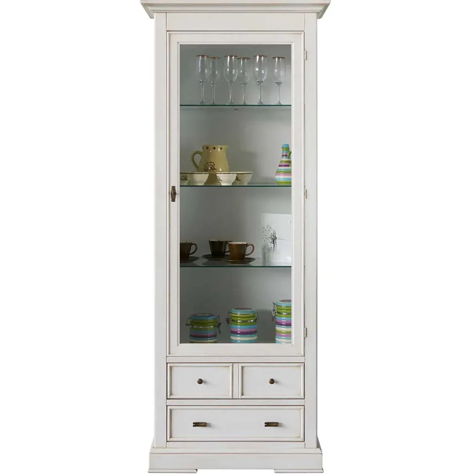 Klassische Vitrine in Antikweiß mit LED Licht - Annot