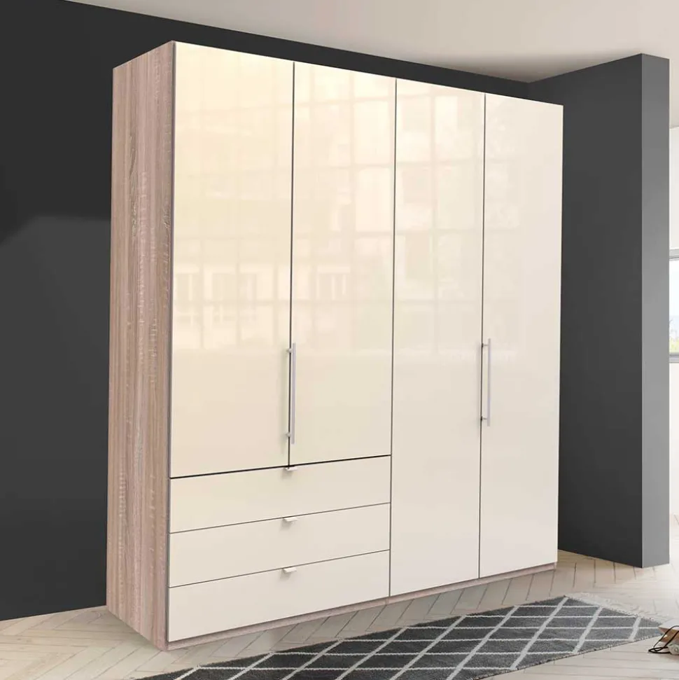 Kleiderschrank 200cm breit in Creme Glas - Rativian