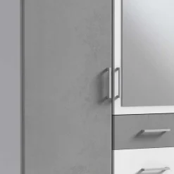 Kleiderschrank in Betonoptik Lichtgrau & Weiß - Karimos