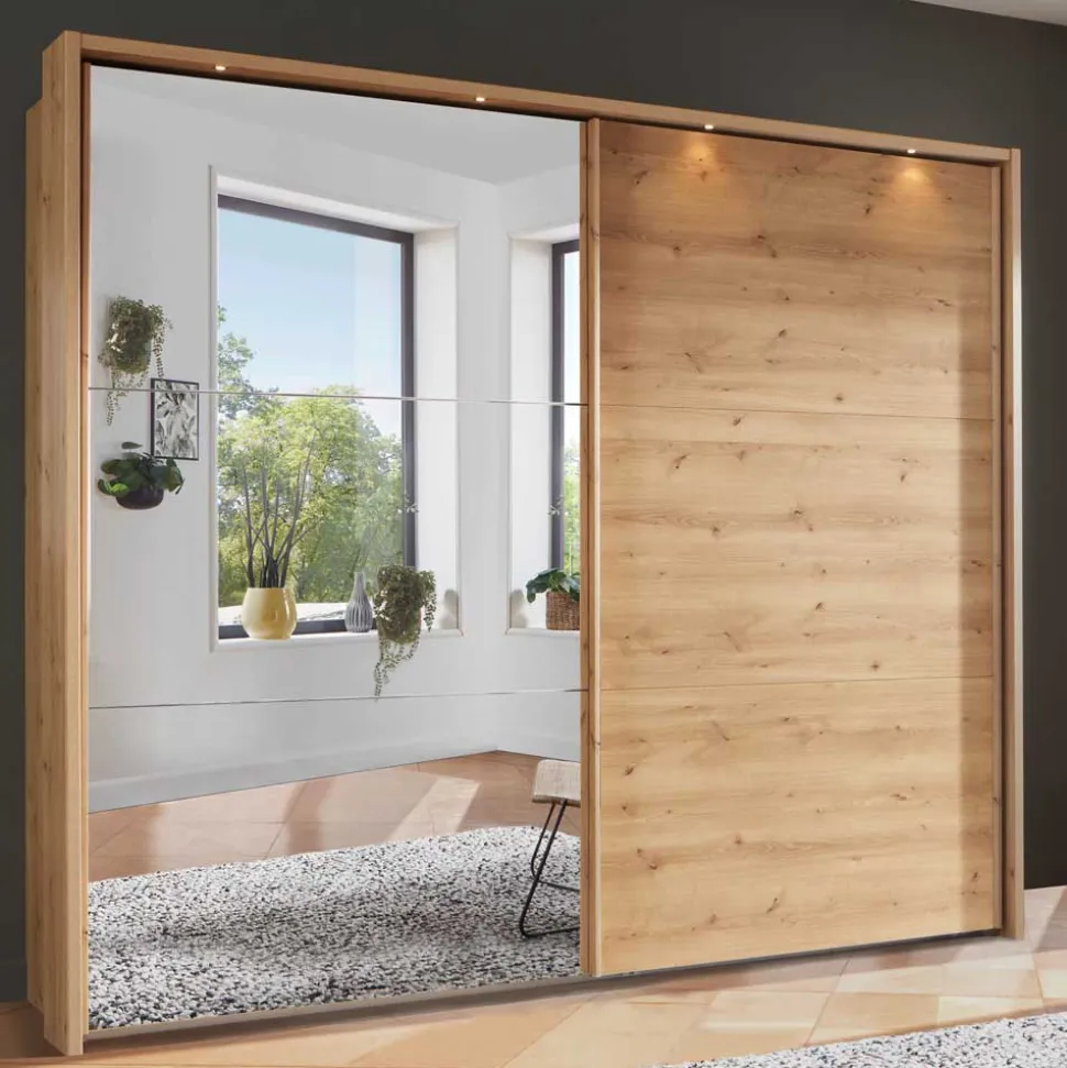Kleiderschrank in Eiche Bianco & Spiegel - Paniola