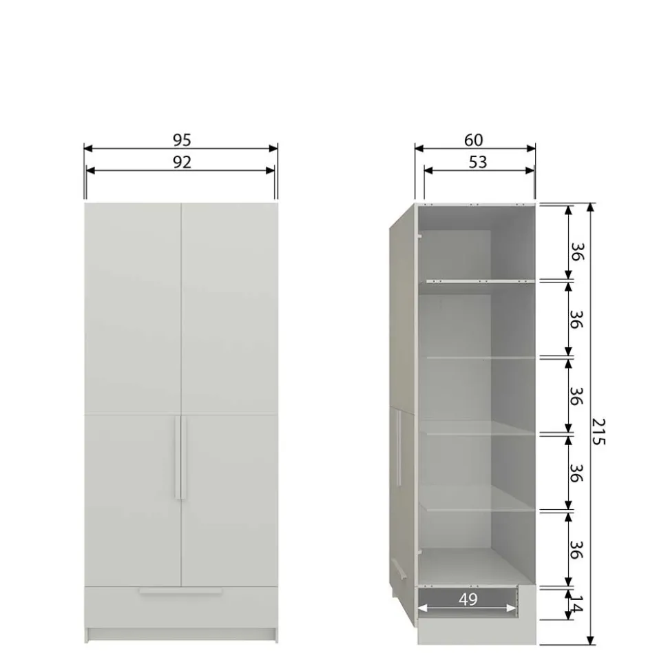 Kleiderschrank in Hellgrau - Anela