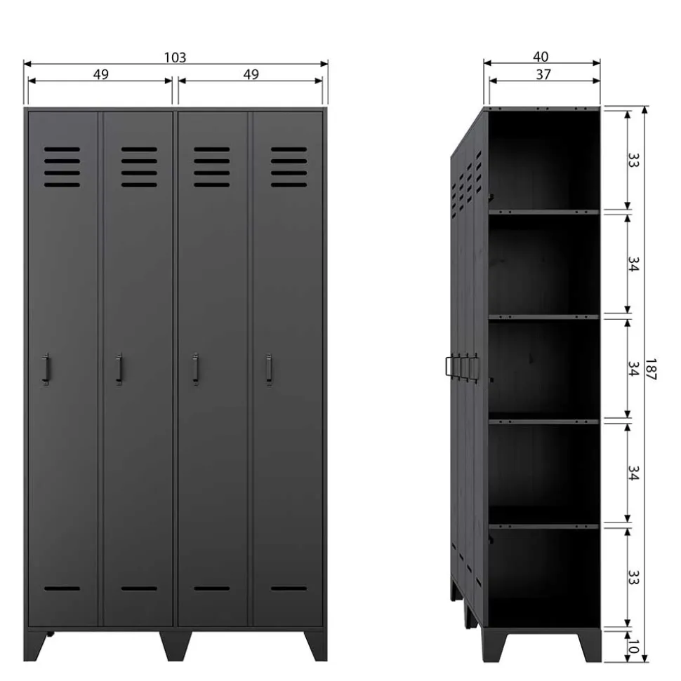 Kleiderschrank in Spind Optik aus Holz und Holzwerkstoff - Tivegos