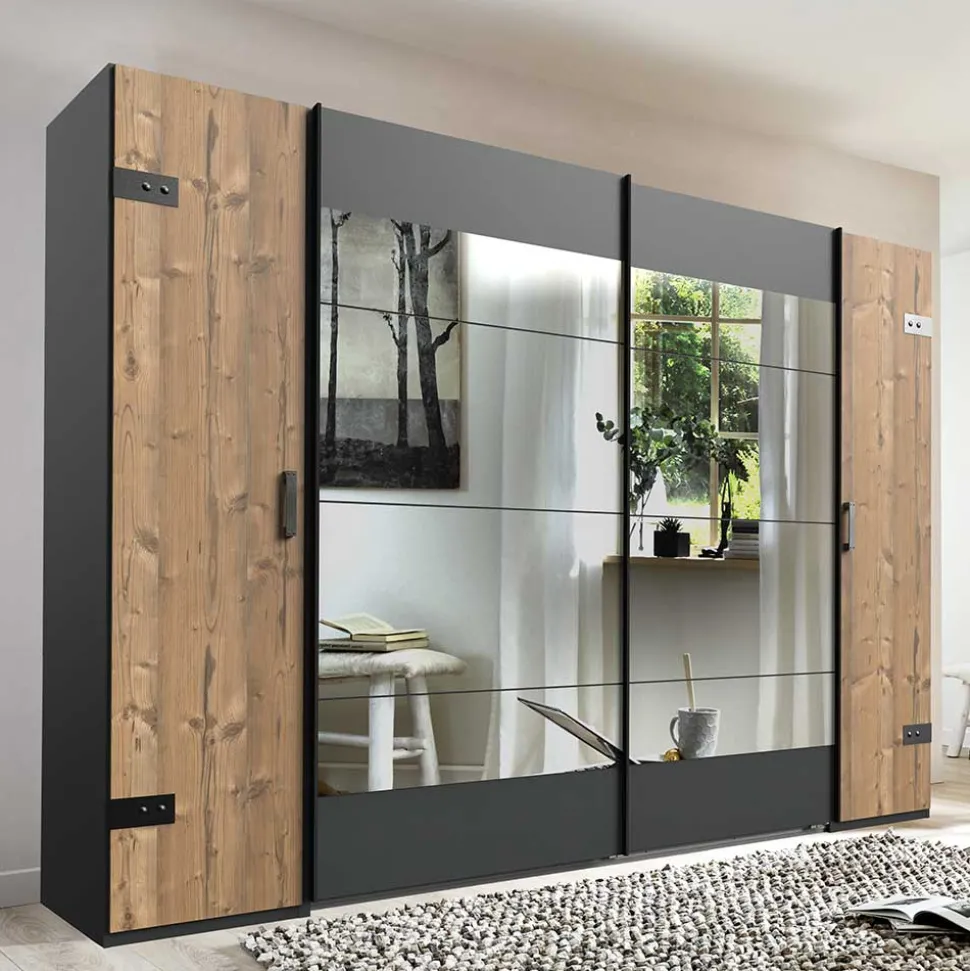Kleiderschrank in Tanne Dekor & Grau - Ardila