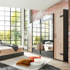 Kleiderschrank in Tanne Dekor & Grau - Ardila