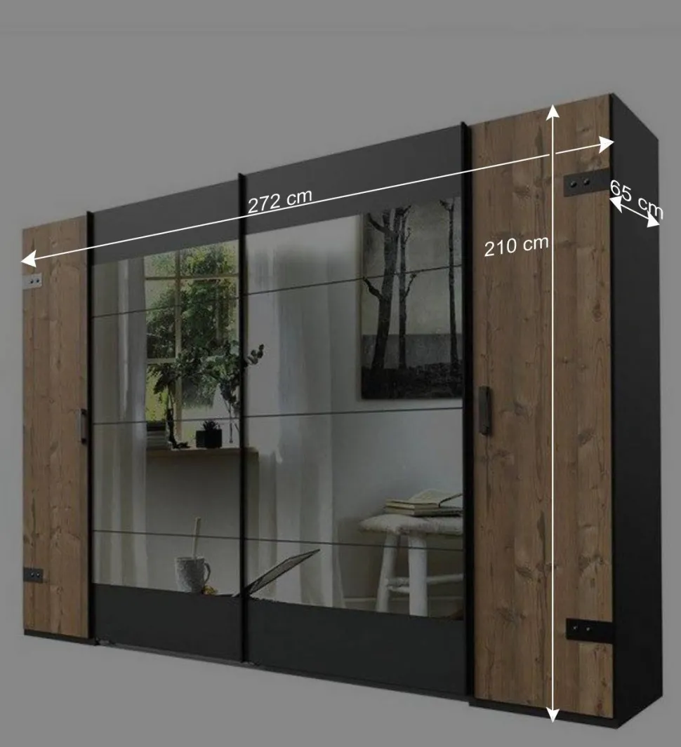 Kleiderschrank in Tanne Dekor & Grau - Ardila