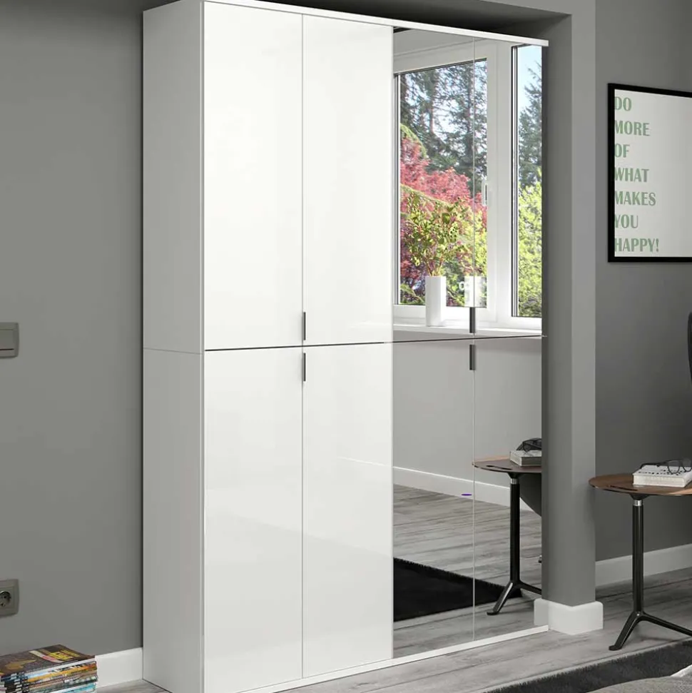 Kleiderschrank in Weiß HG & Spiegel - Ejulia (zweiteilig)