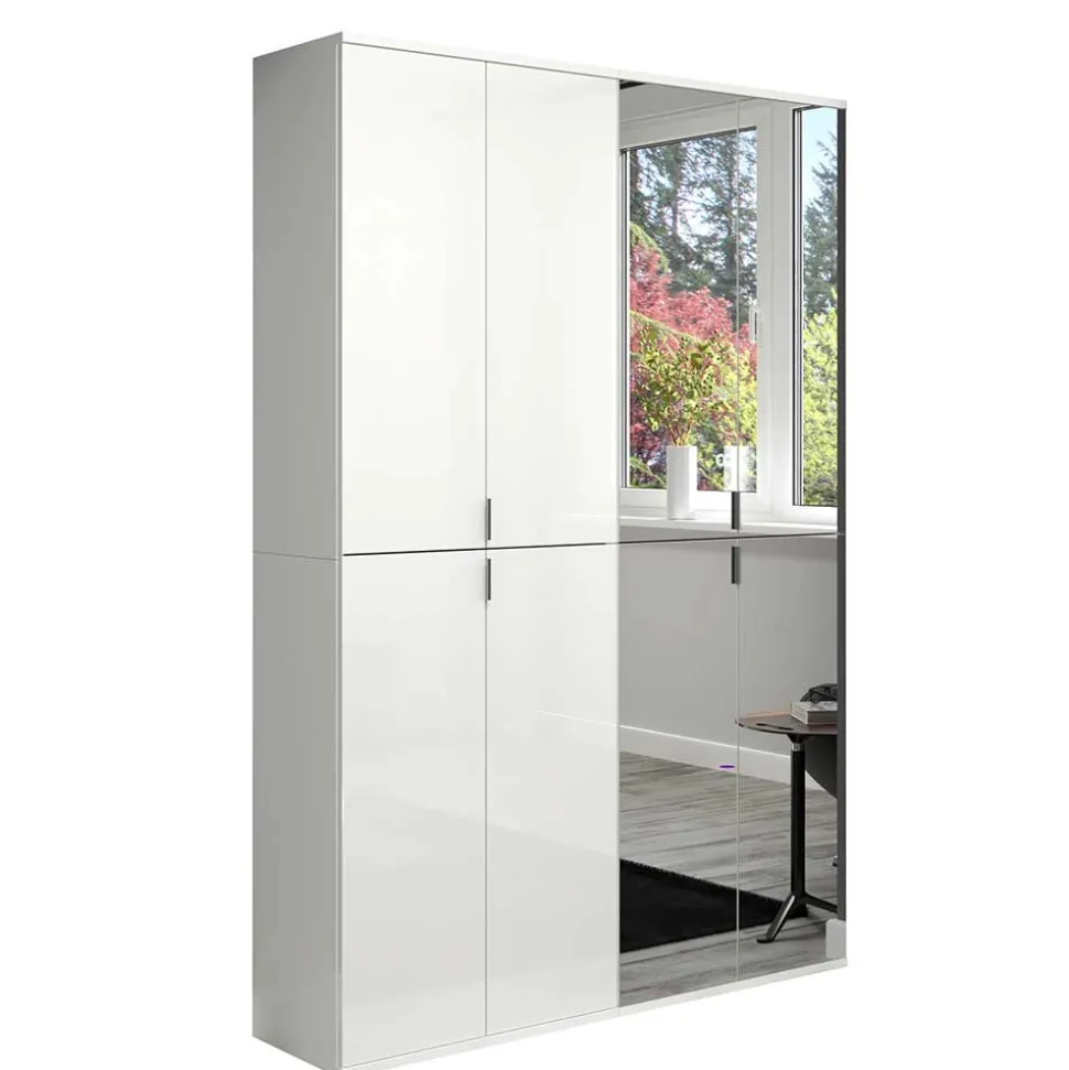 Kleiderschrank in Weiß HG & Spiegel - Ejulia (zweiteilig)