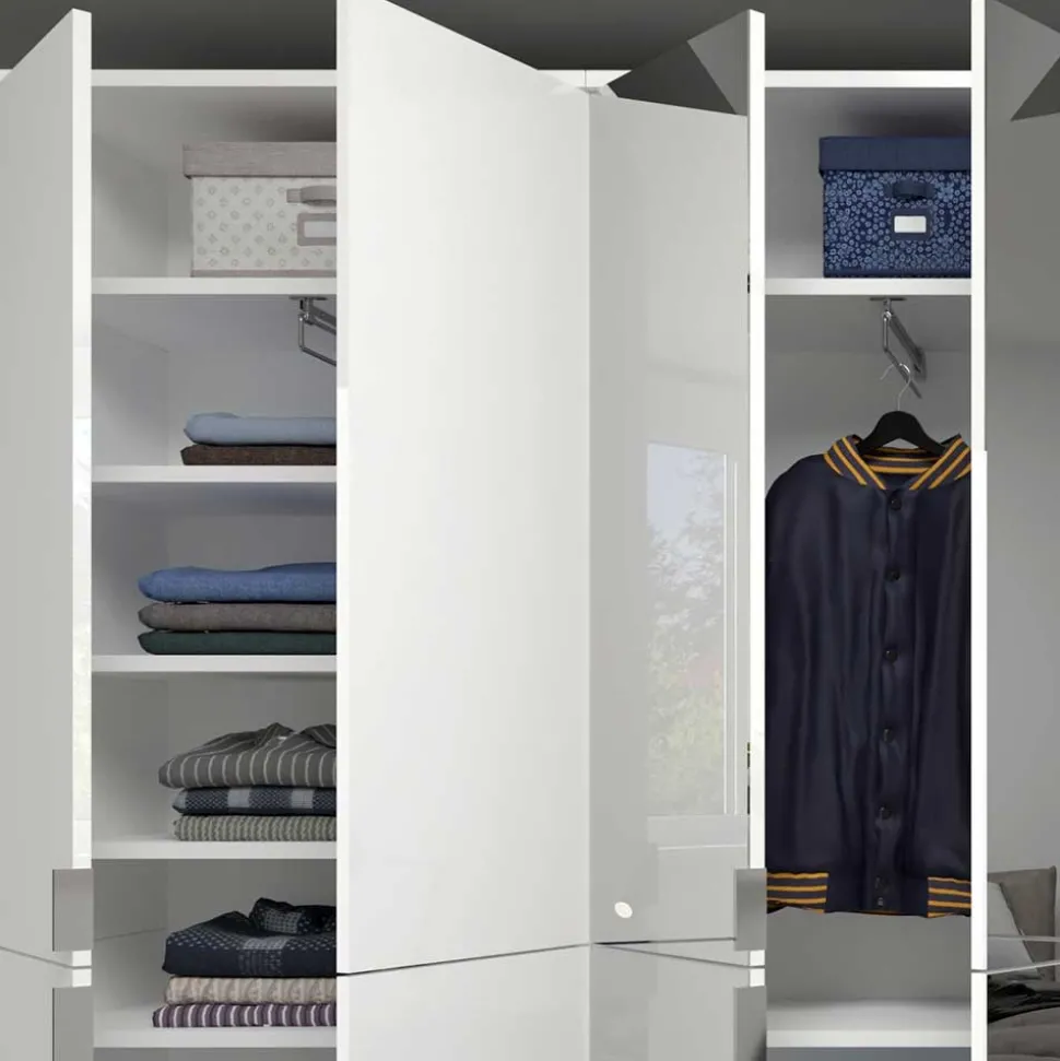 Kleiderschrank in Weiß HG & Spiegel - Ejulia (zweiteilig)