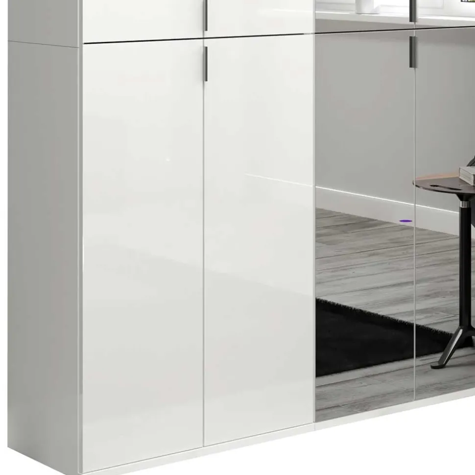 Kleiderschrank in Weiß HG & Spiegel - Ejulia (zweiteilig)