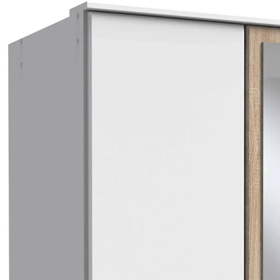 Kleiderschrank in Weiß mit Eiche Sägerau NB - Magdelan
