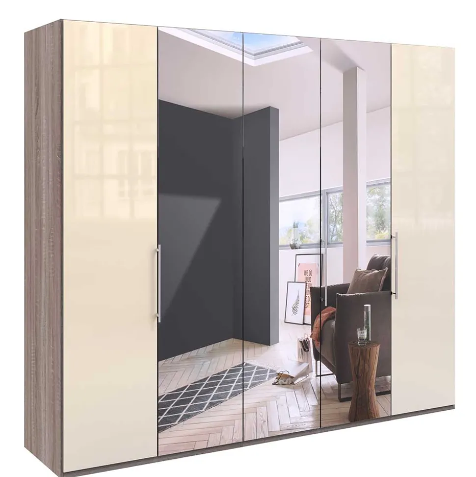 Kleiderschrank mit Glasfront - Spiegel & Creme - Bernau